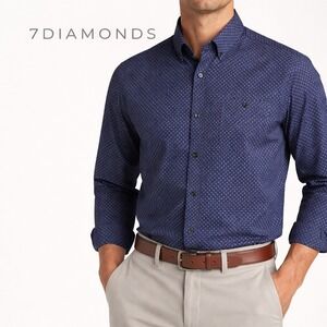 7Diamonds Men's 4-Way Stretch Shirt Long Sleeve Button Up Navy Blue Size Sm